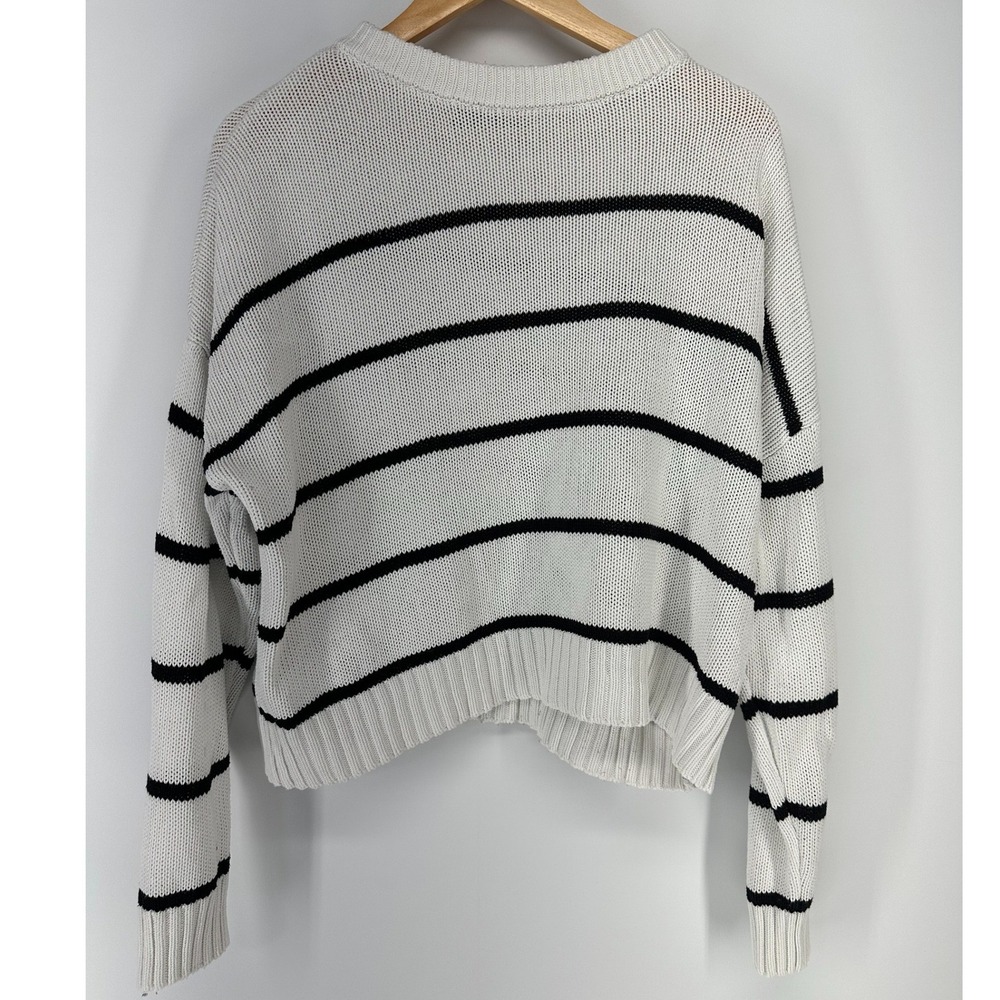Lillusory Striped Sweater Womens Large White Black LS0131 Crewneck Knit Pullover